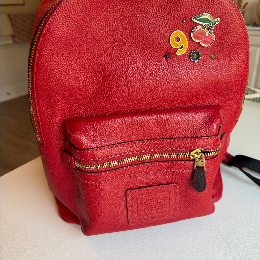 Coach Red Leather Backpack with attached charms